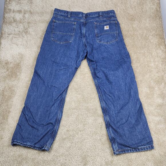 Carhartt Jeans Mens 38x30 Relaxed Fit Flannel Lined Blue Denim Workwear B225 - Picture 6 of 12